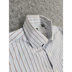 Sid Mashburn Dress Shirt Men's Sz 15.5 35 Blue Striped Spread Collar Luxury Prep